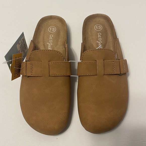 Little Girl’s Size 13 Cognac Brown Slip On Closed Toe Footbed Clogs - Picture 2 of 7